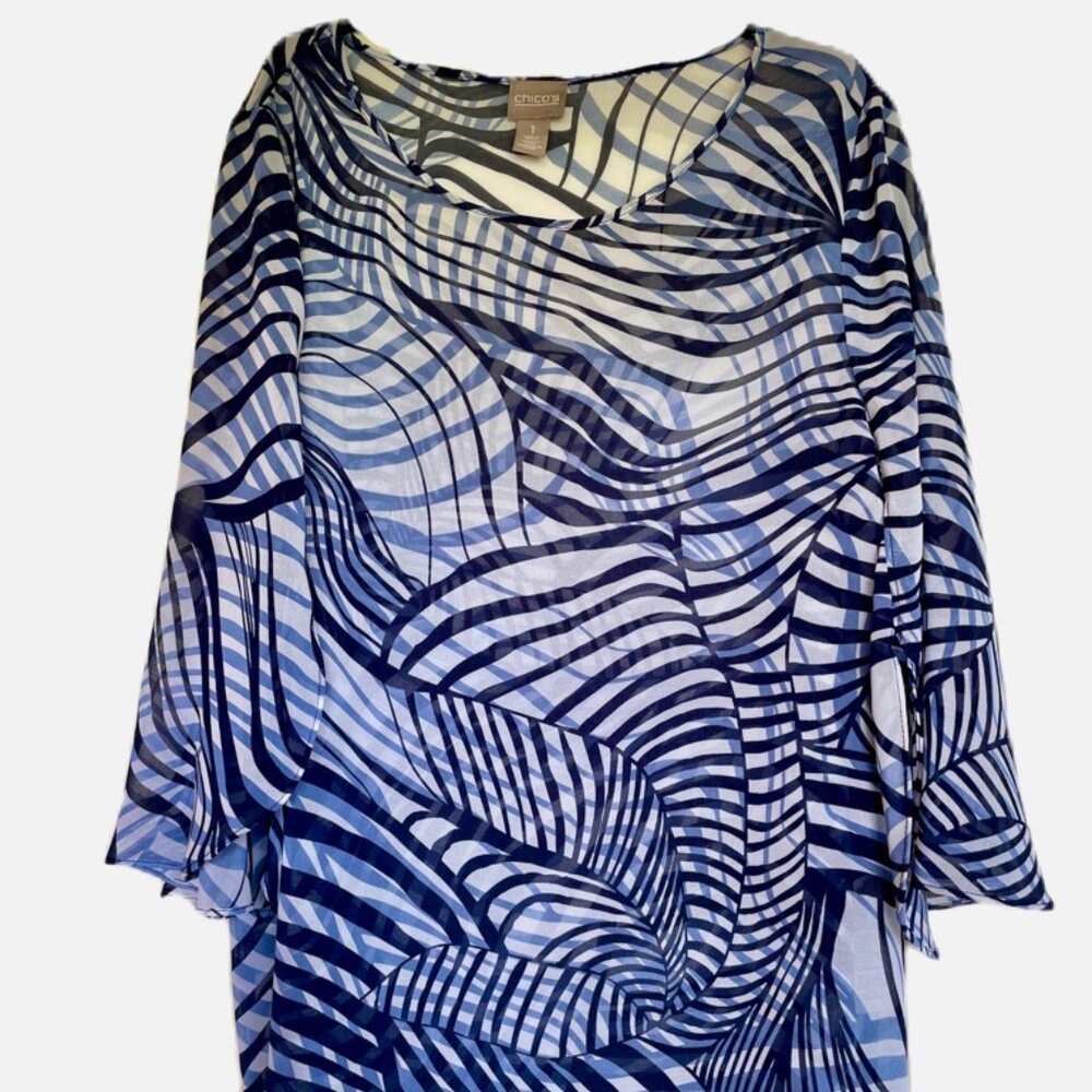 CHICO'S - Sheer Navy & White Tunic - Size 1 (US Women Size 8-10)